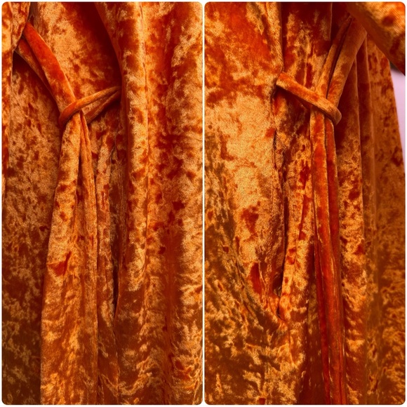 Vintage 1997 Victoria’s Secret Pink Heart Orange Crushed Velvet Maxi Robe Large - Picture 11 of 16